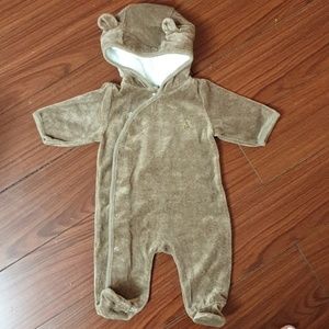 10. Baby Gap velour brown bear suit with fur hoodie
